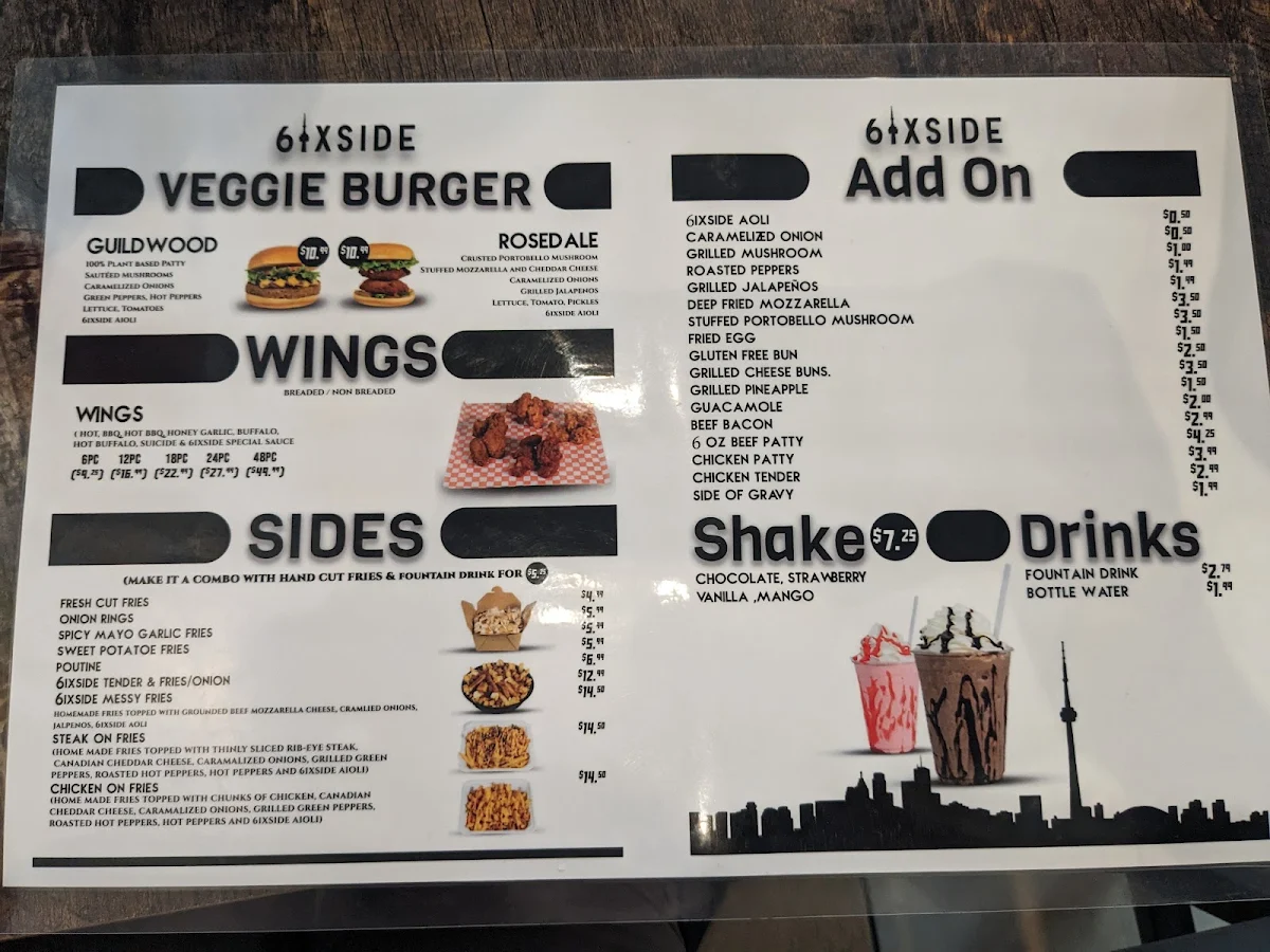 Menu, 6ixside Burger