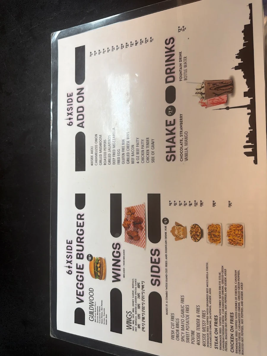Menu, 6ixside Burger