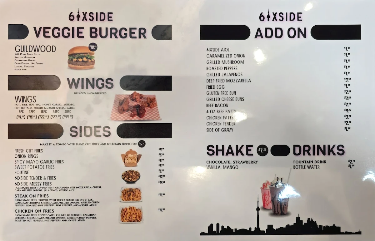Menu, 6ixside Burger