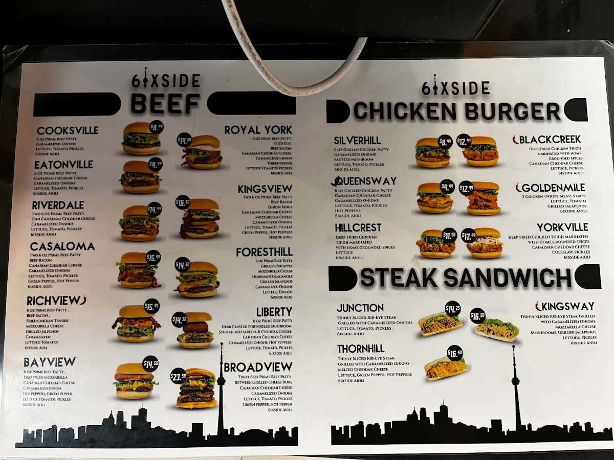 Menu, 6ixside Burger
