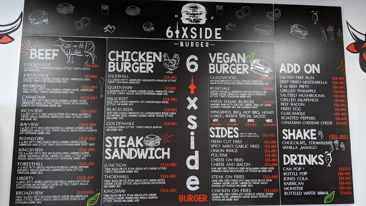 Menu, 6ixside Burger