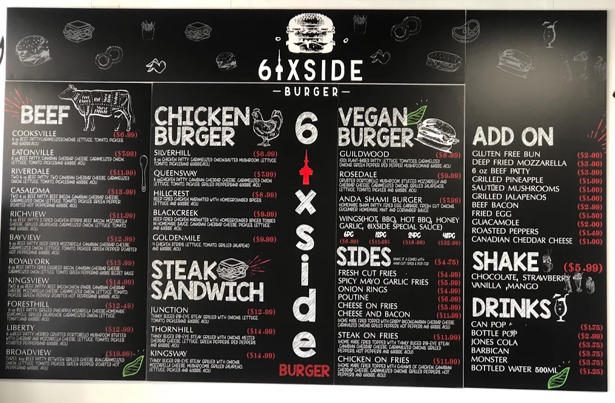 Menu, 6ixside Burger