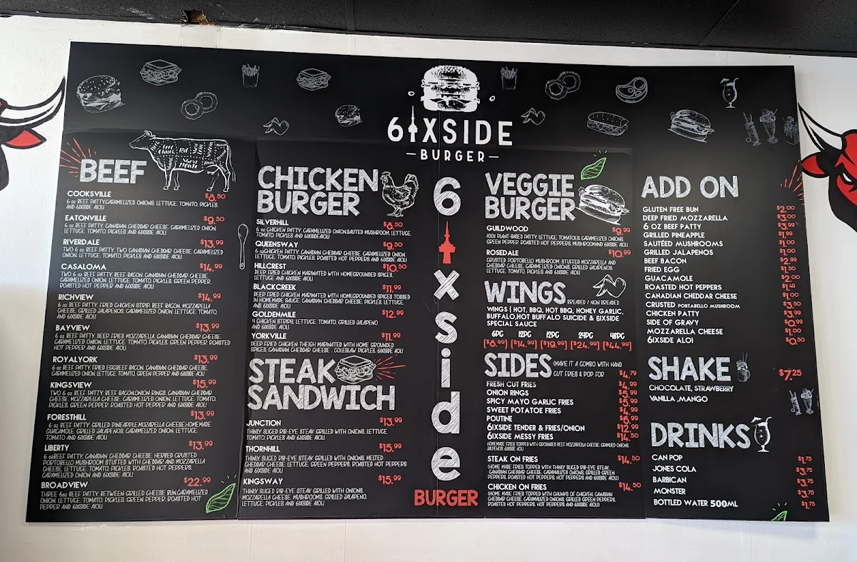 Menu, 6ixside Burger