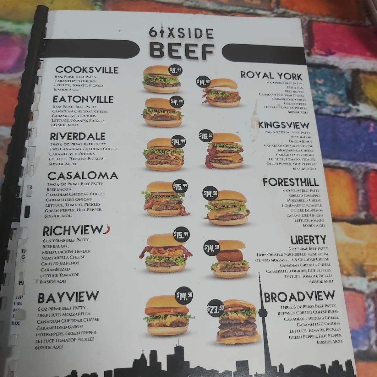 Menu, 6ixside Burger
