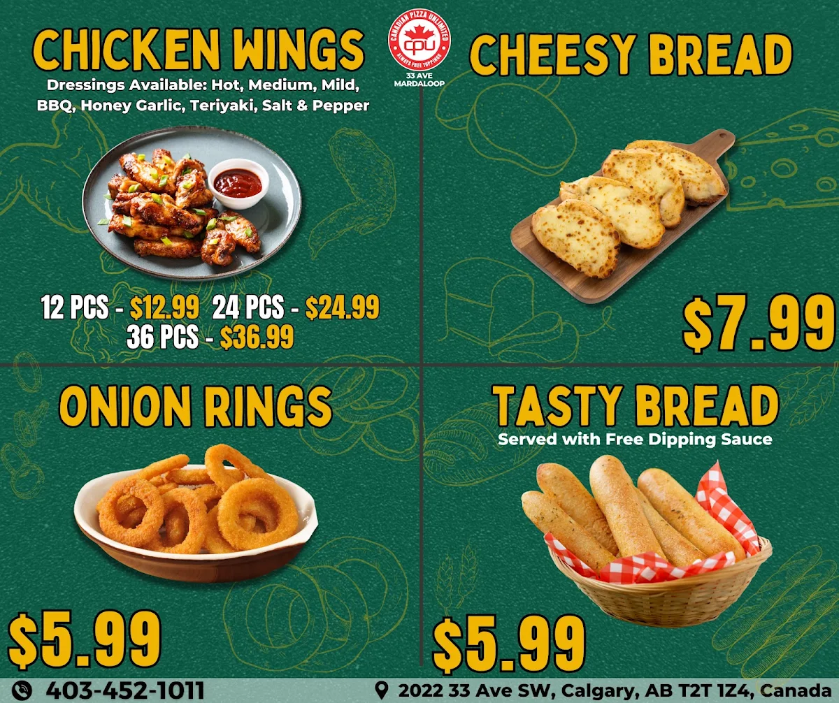 Menu, Canadian Pizza Unlimited & Donair