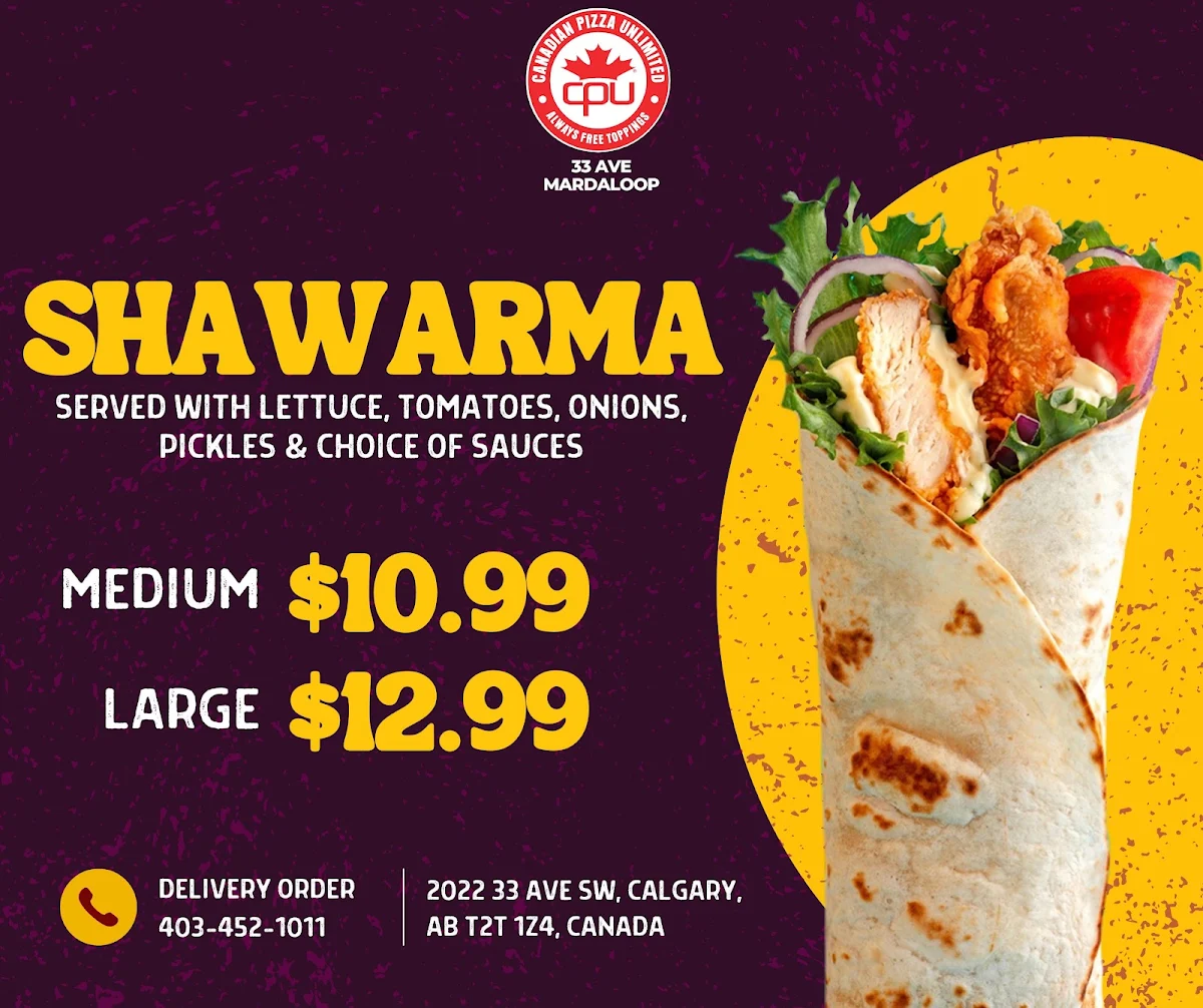 Menu, Canadian Pizza Unlimited & Donair