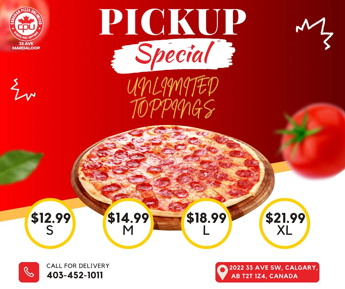 Menu, Canadian Pizza Unlimited & Donair