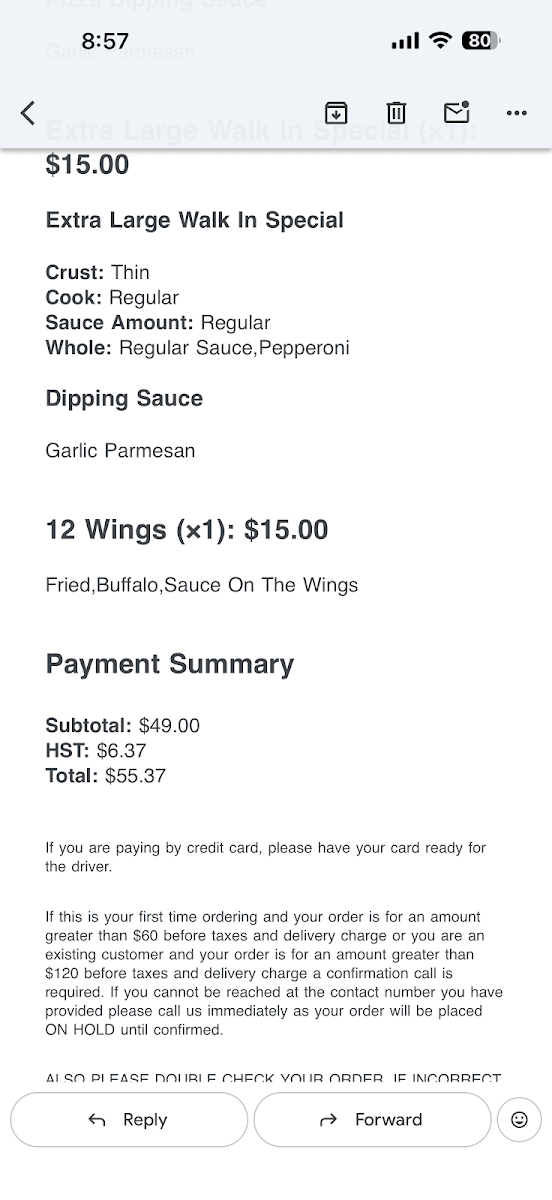 Menu, Gino's Pizza