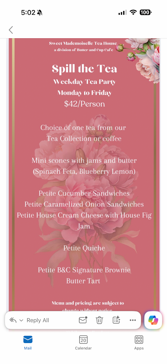 Menu, Butter & Cup Café & Tea House