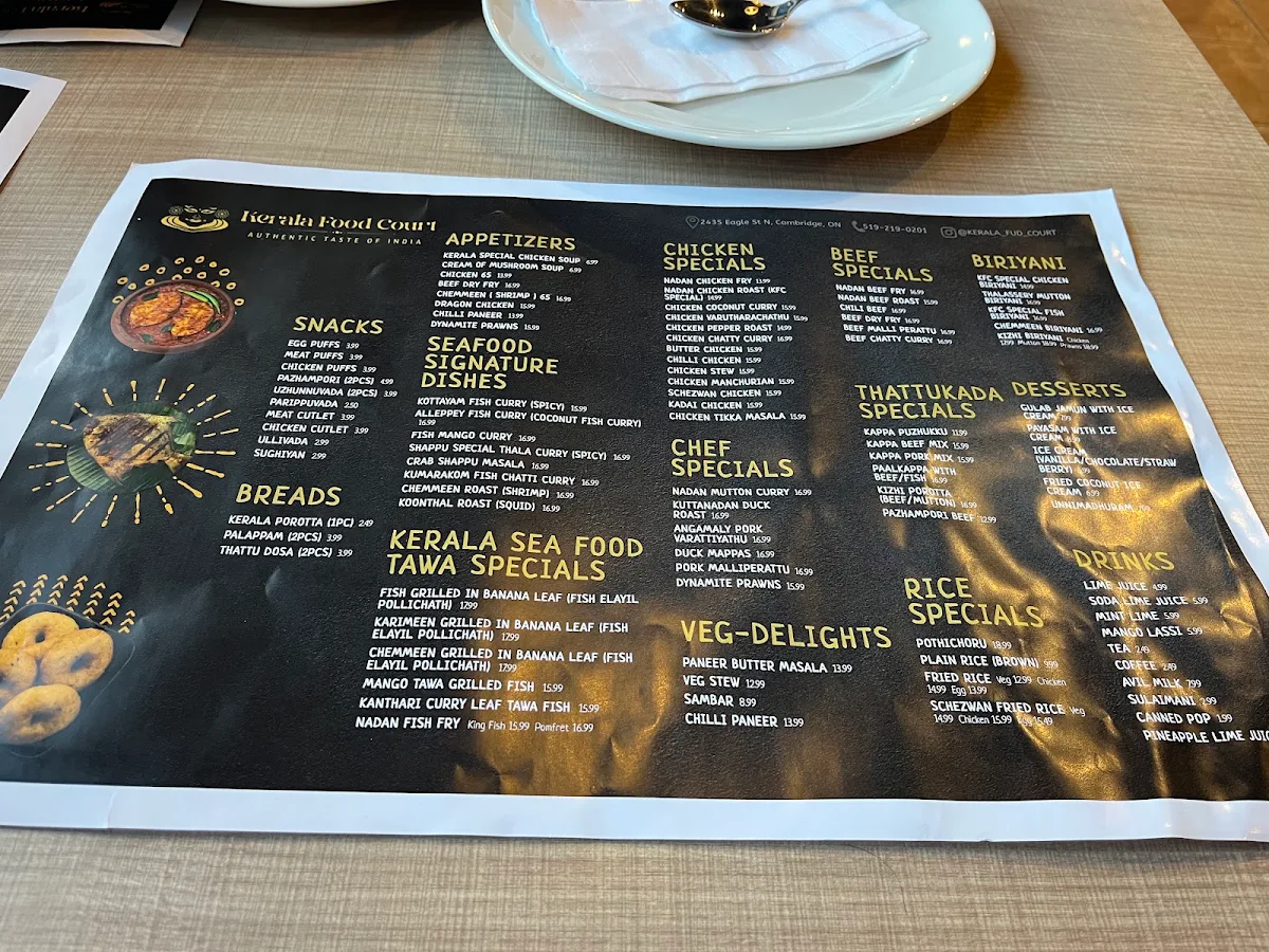 Menu, Kerala Food Court