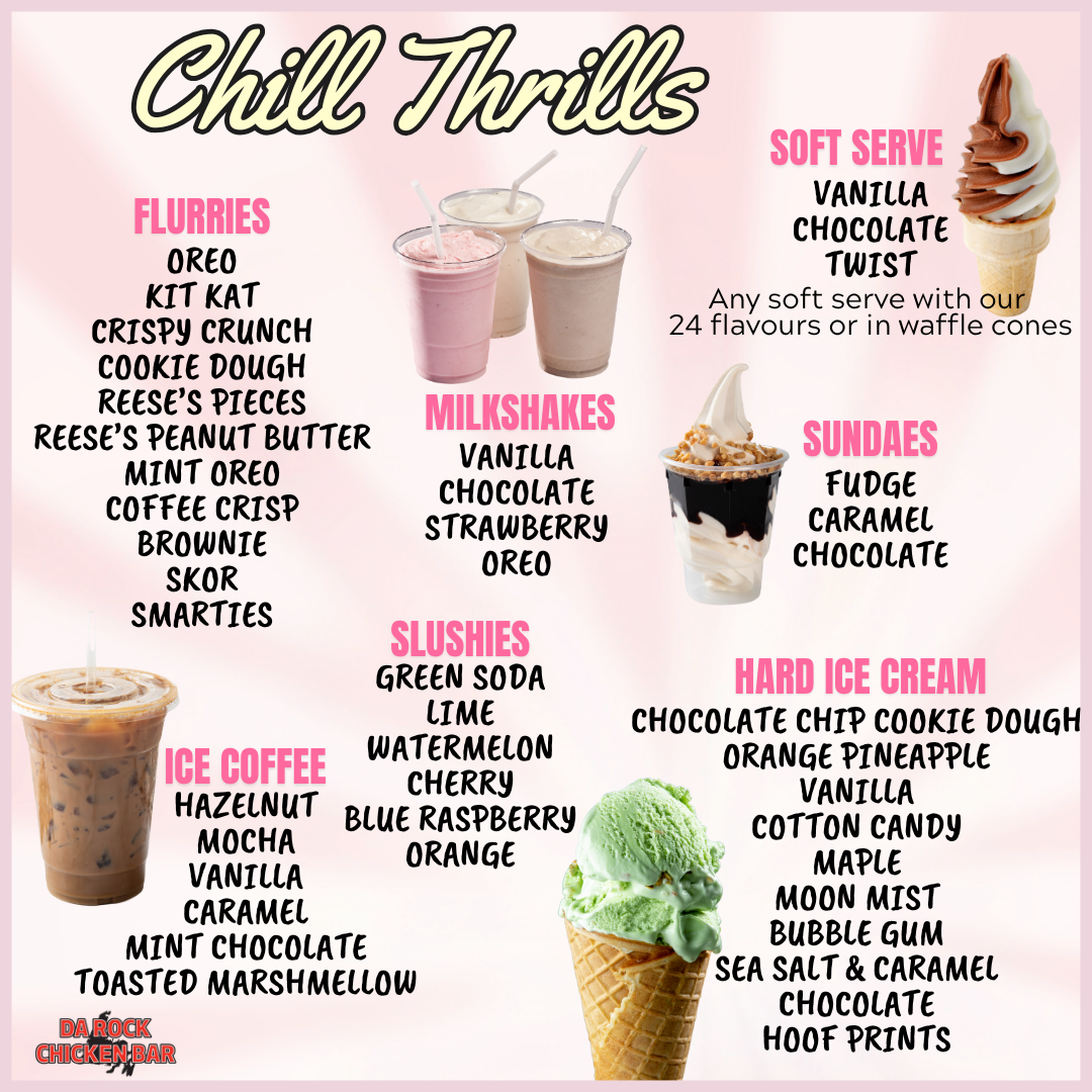 Menu, Da Rock Chicken Bar