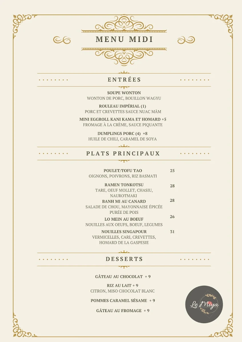 Menu, Le Miya