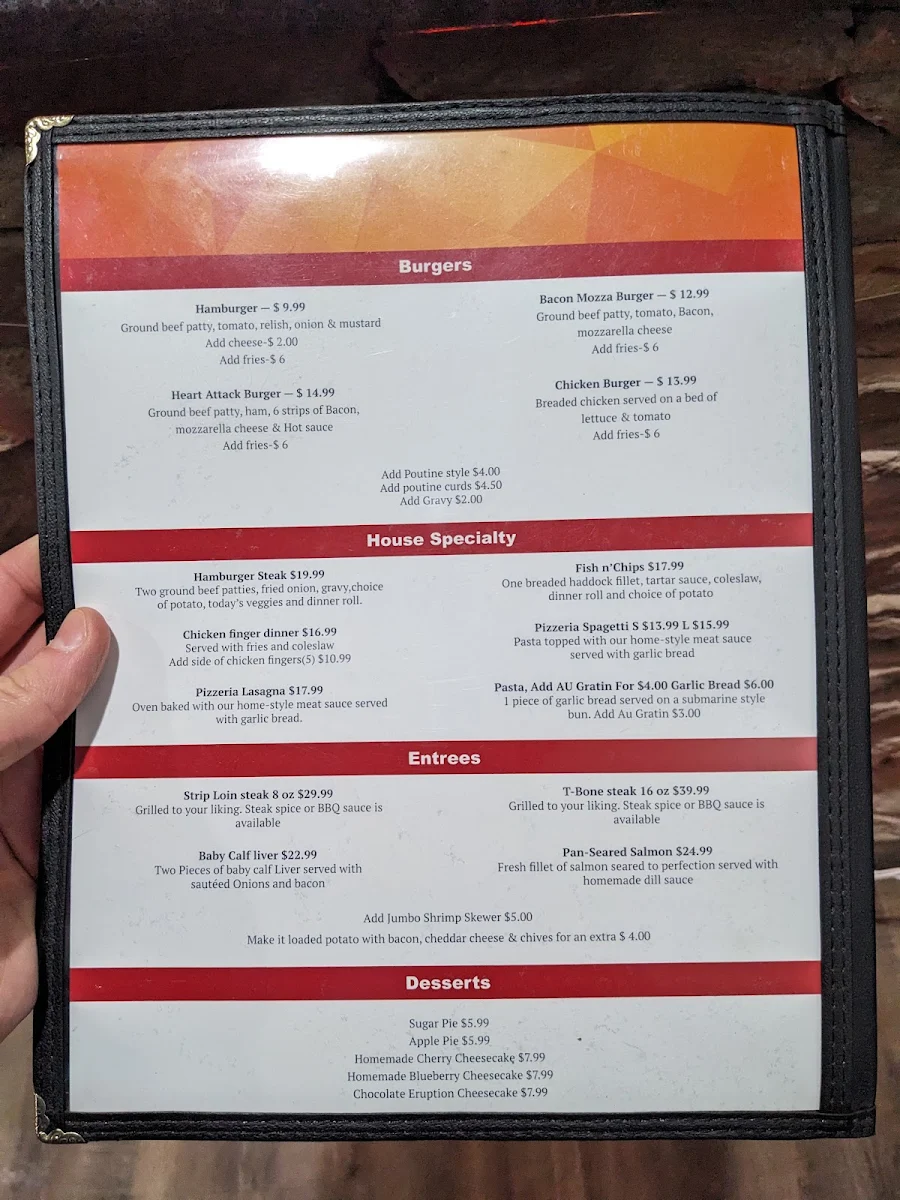 Menu, Longlac Pizzeria