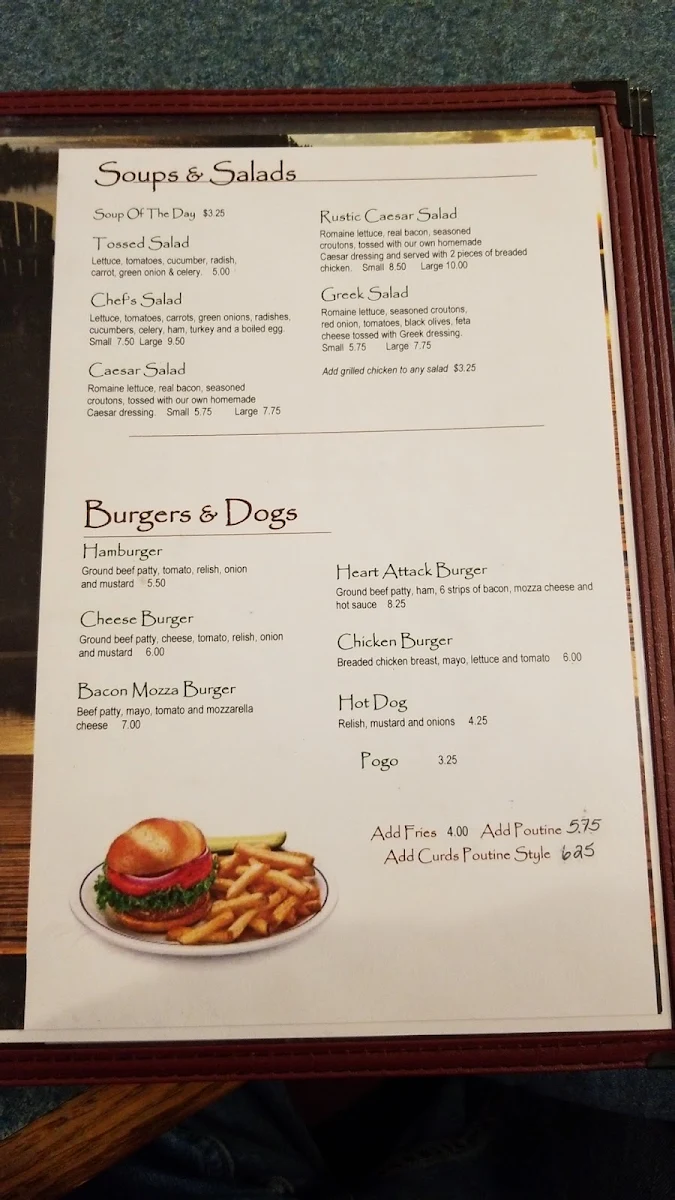 Menu, Longlac Pizzeria