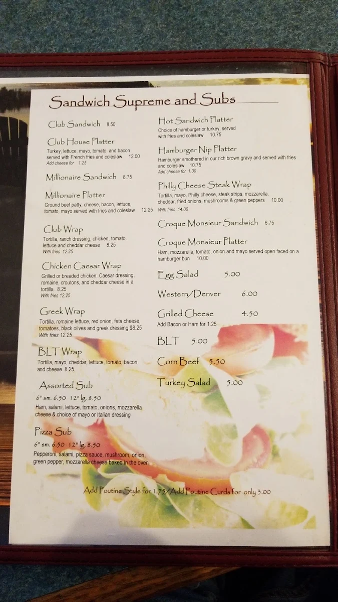 Menu, Longlac Pizzeria