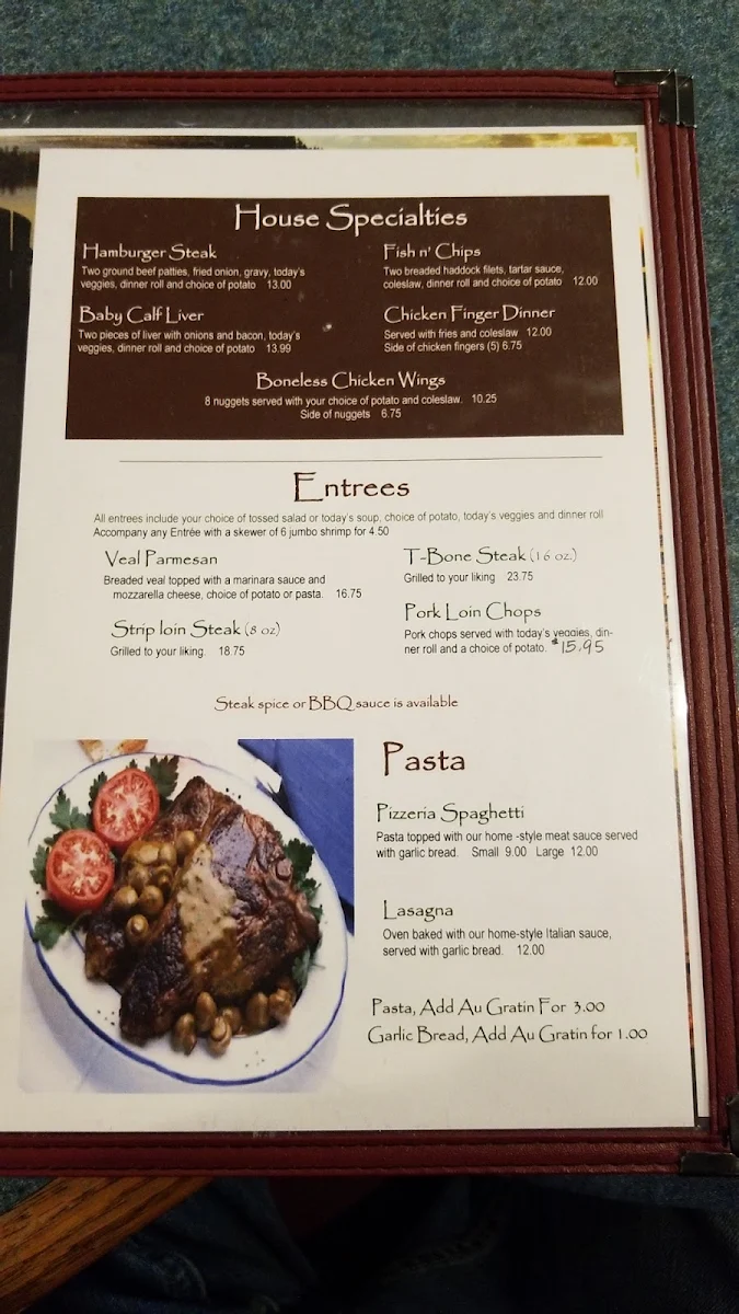 Menu, Longlac Pizzeria