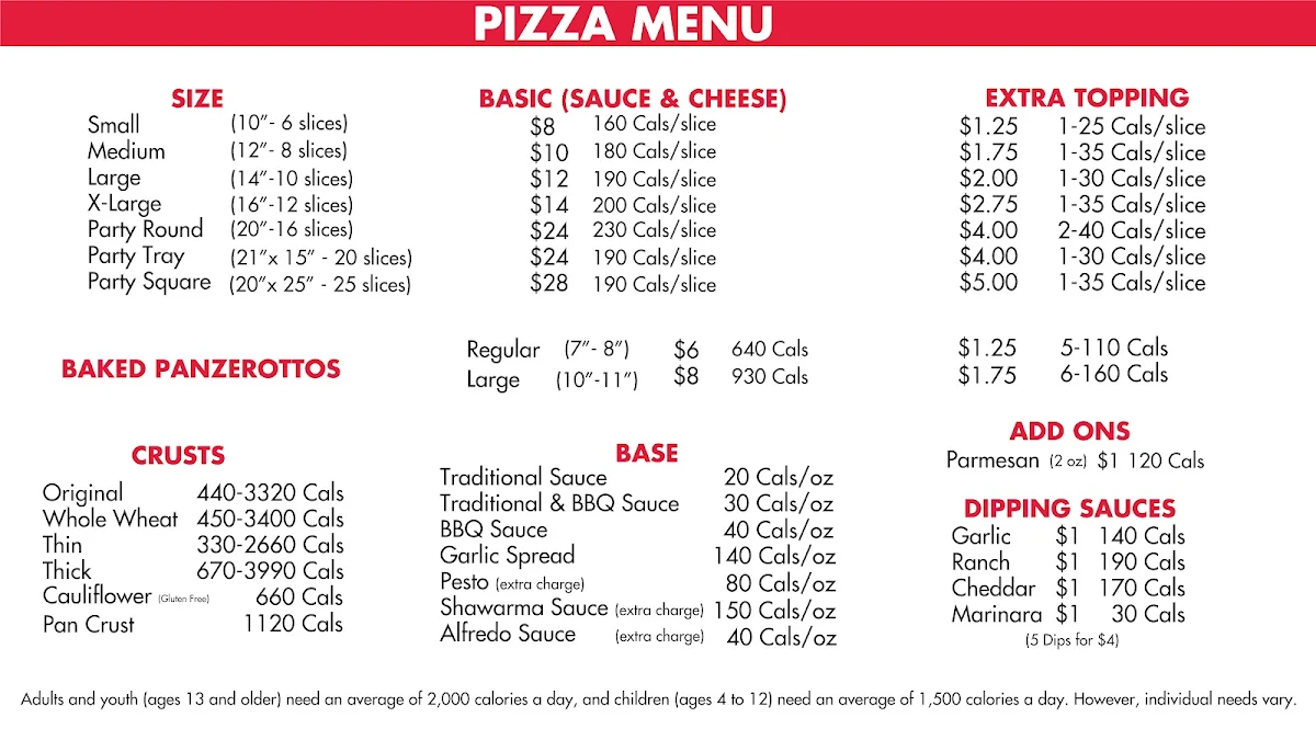 Menu, Gino's Pizza & Wing Machine