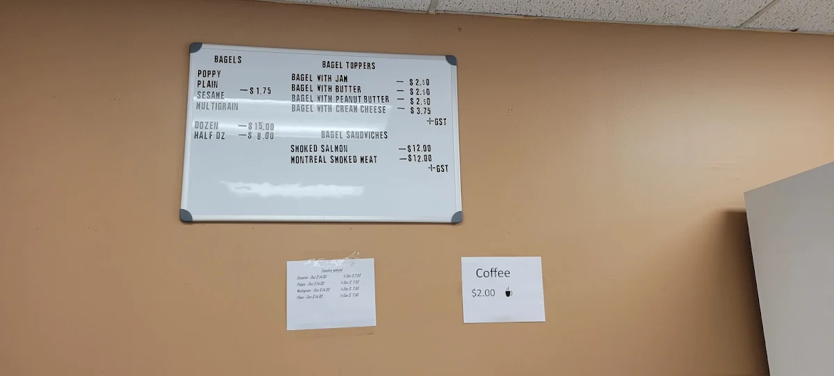 Menu, Montreal Bagels