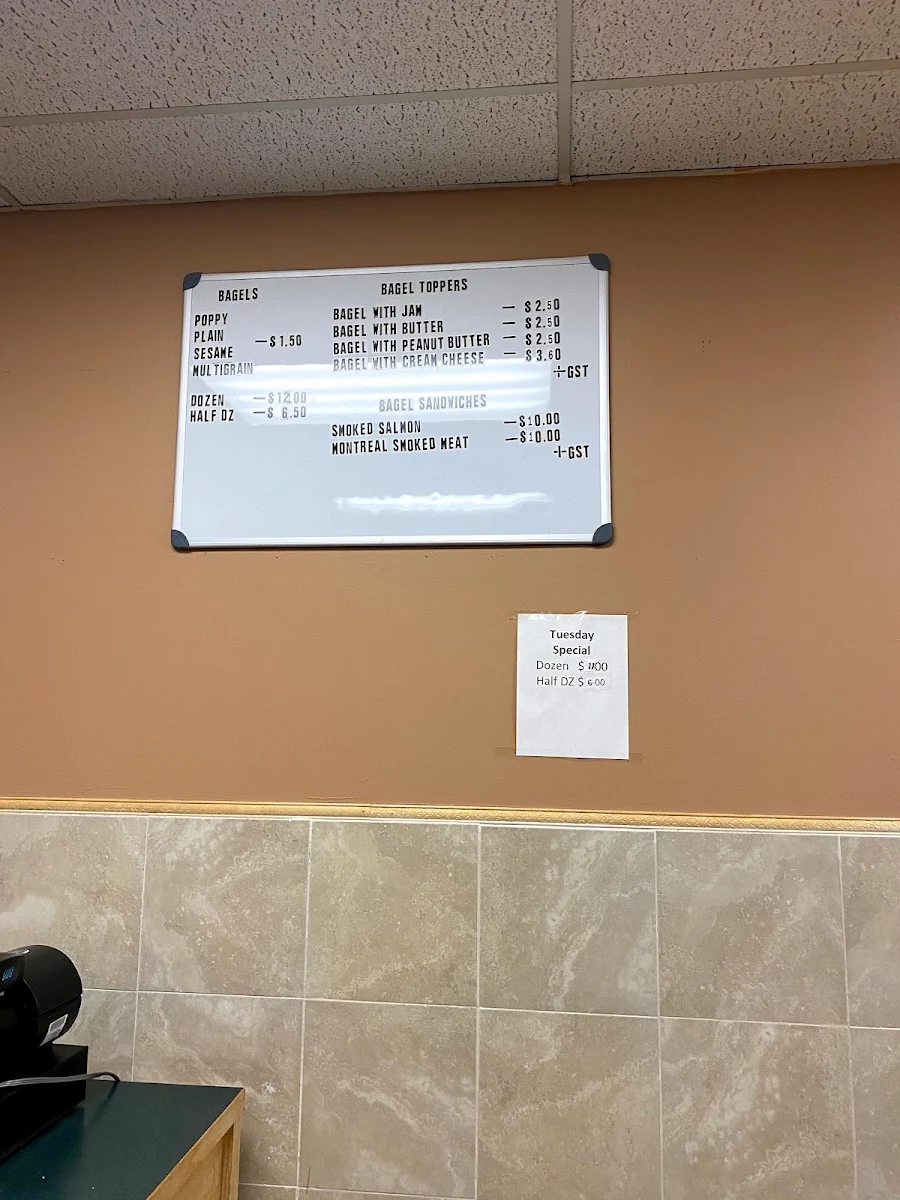 Menu, Montreal Bagels