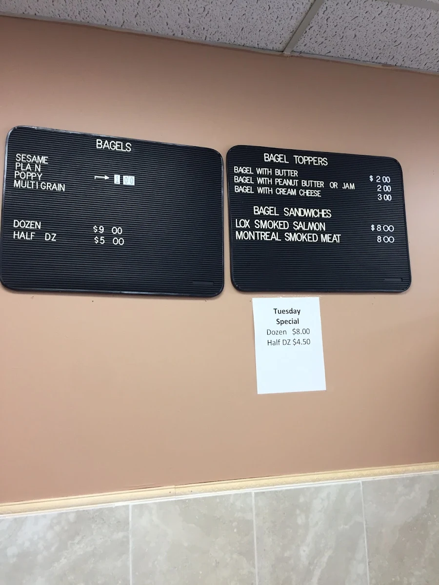 Menu, Montreal Bagels
