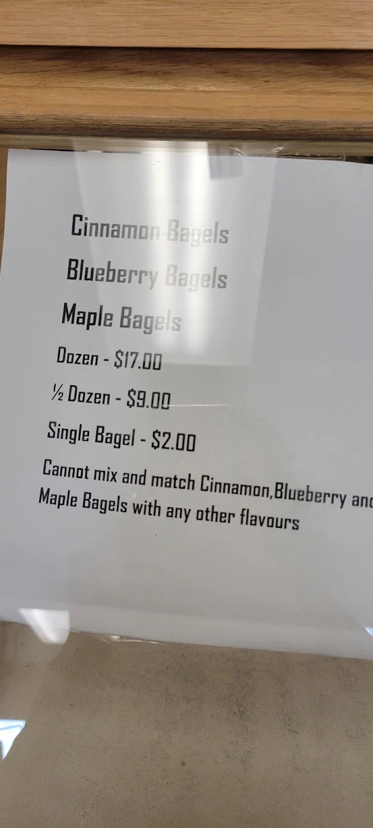 Menu, Montreal Bagels
