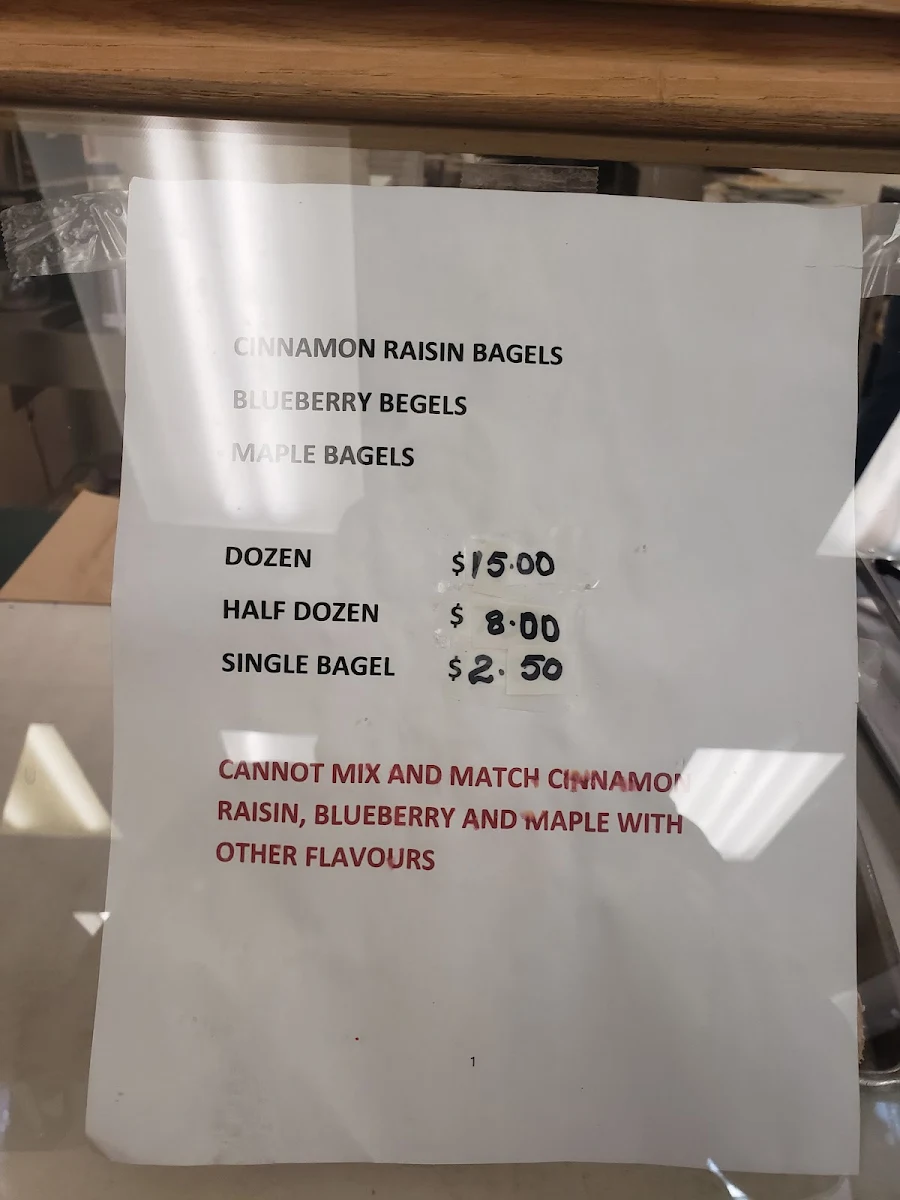 Menu, Montreal Bagels