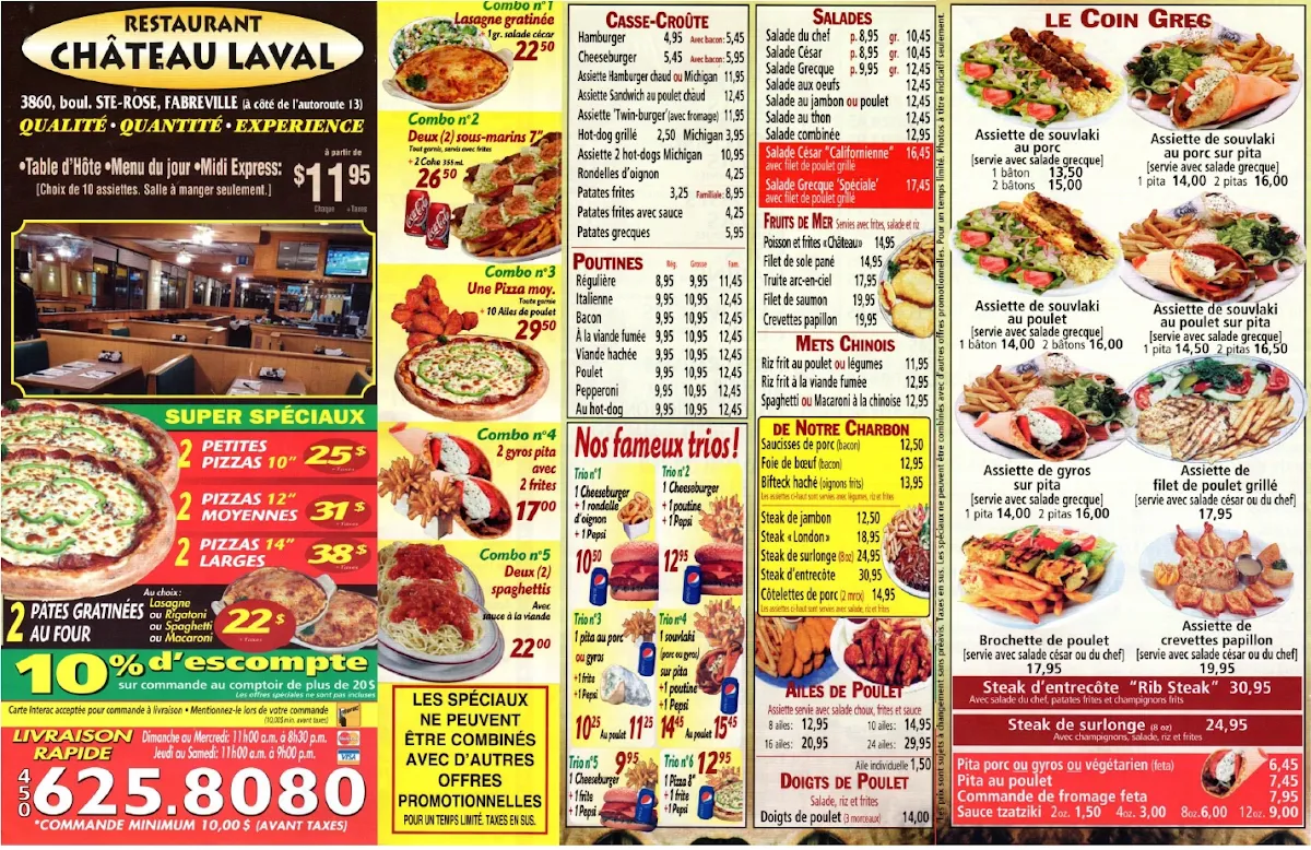 Menu, Restaurant Chateau Laval