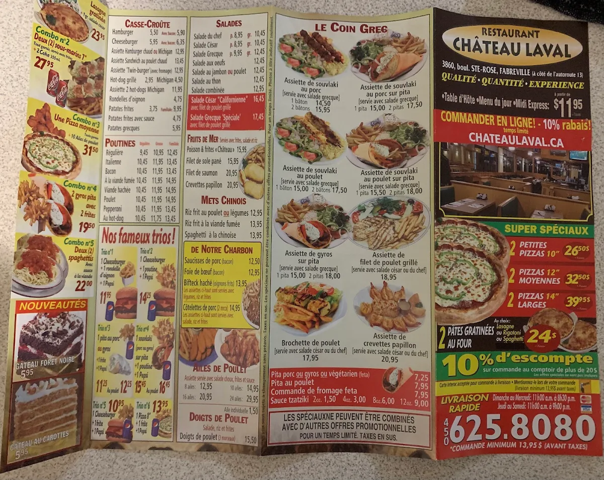 Menu, Restaurant Chateau Laval