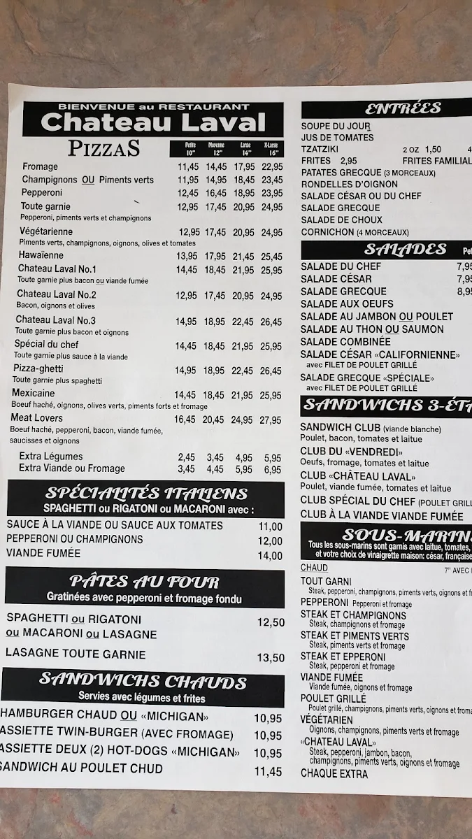 Menu, Restaurant Chateau Laval