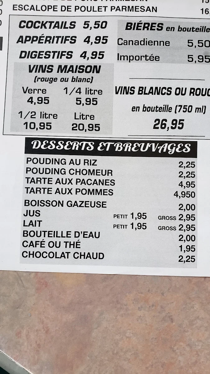 Menu, Restaurant Chateau Laval