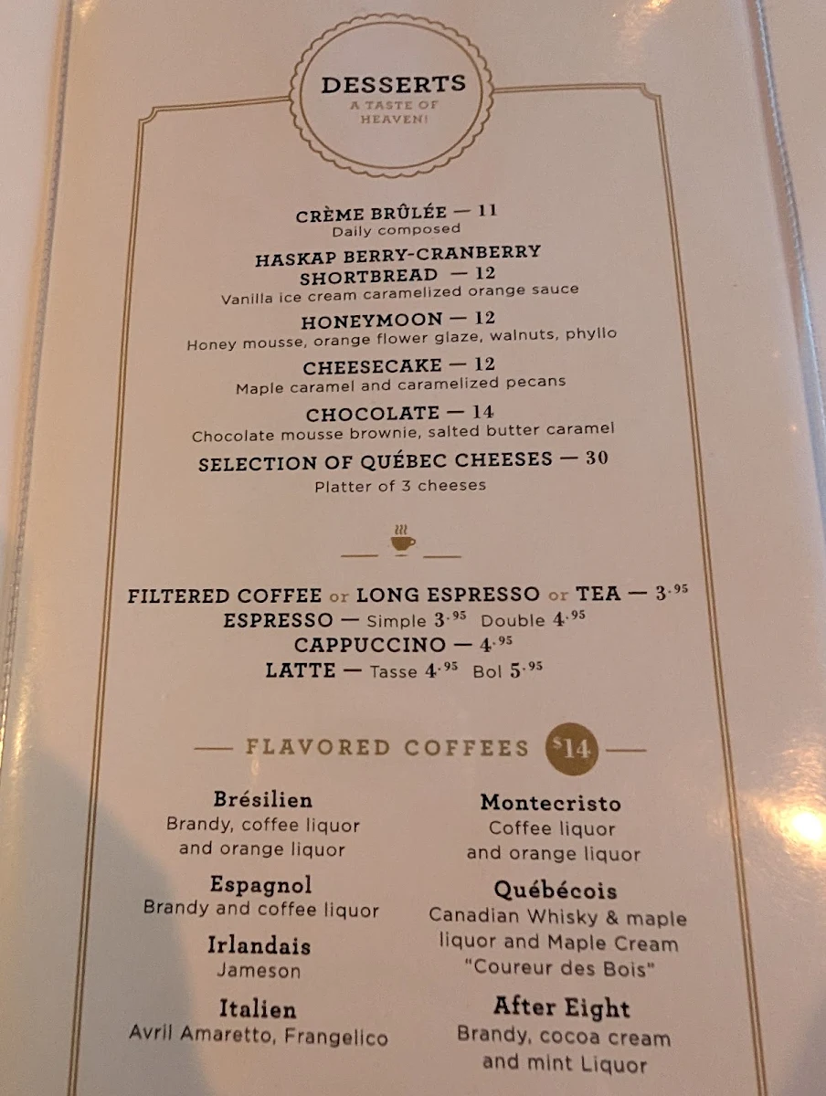 Menu, Ciel! Bistro-bar
