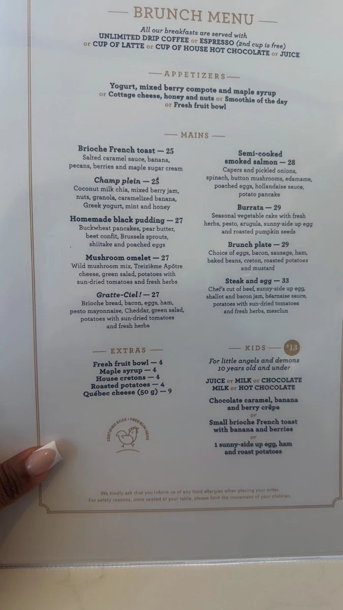 Menu, Ciel! Bistro-bar