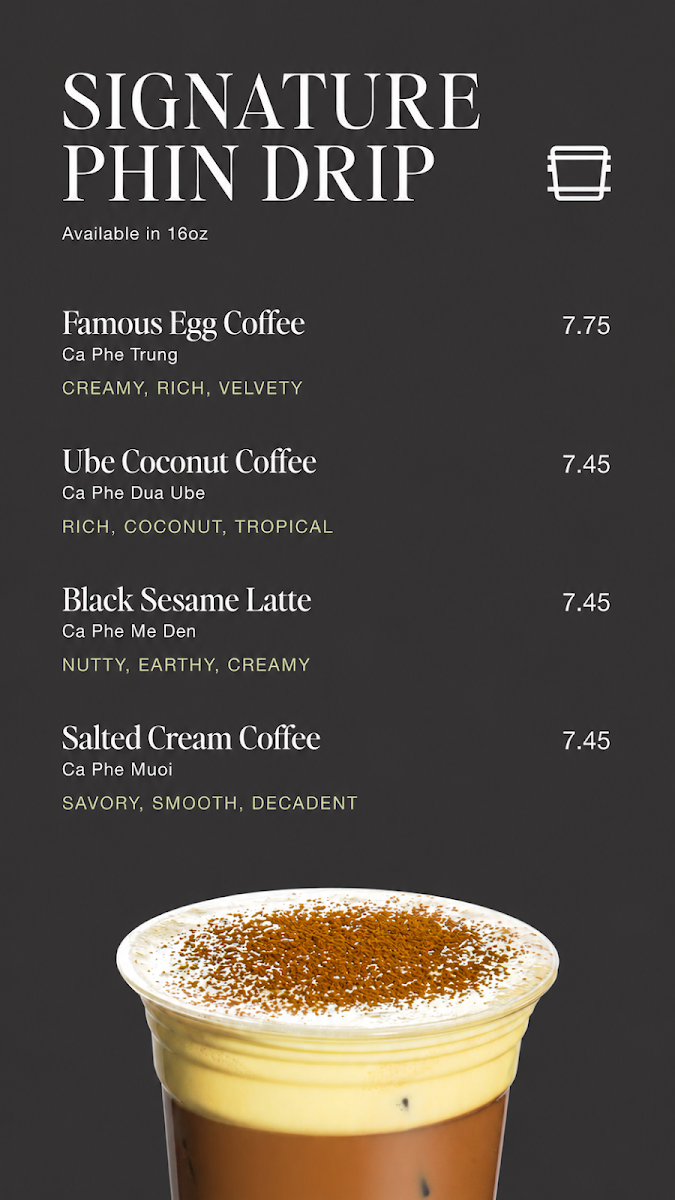 Menu, Hanoi Drip Coffee (Mt.Pleasant)