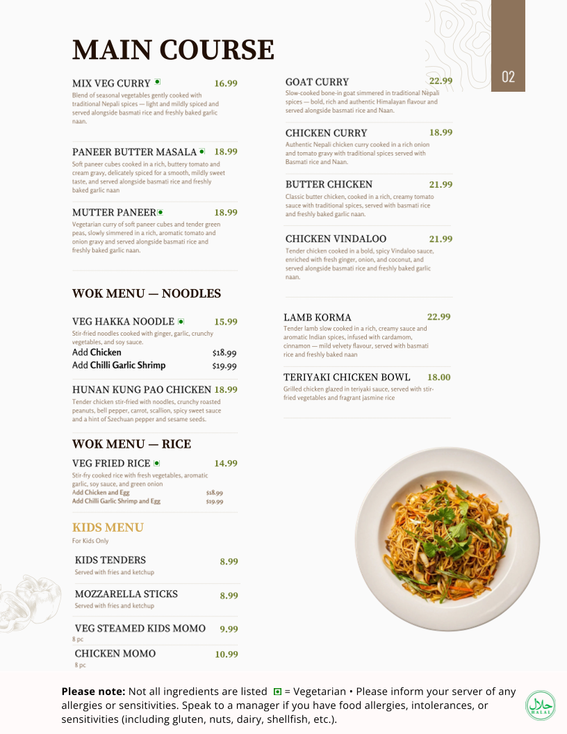 Menu, MoMo & Wok
