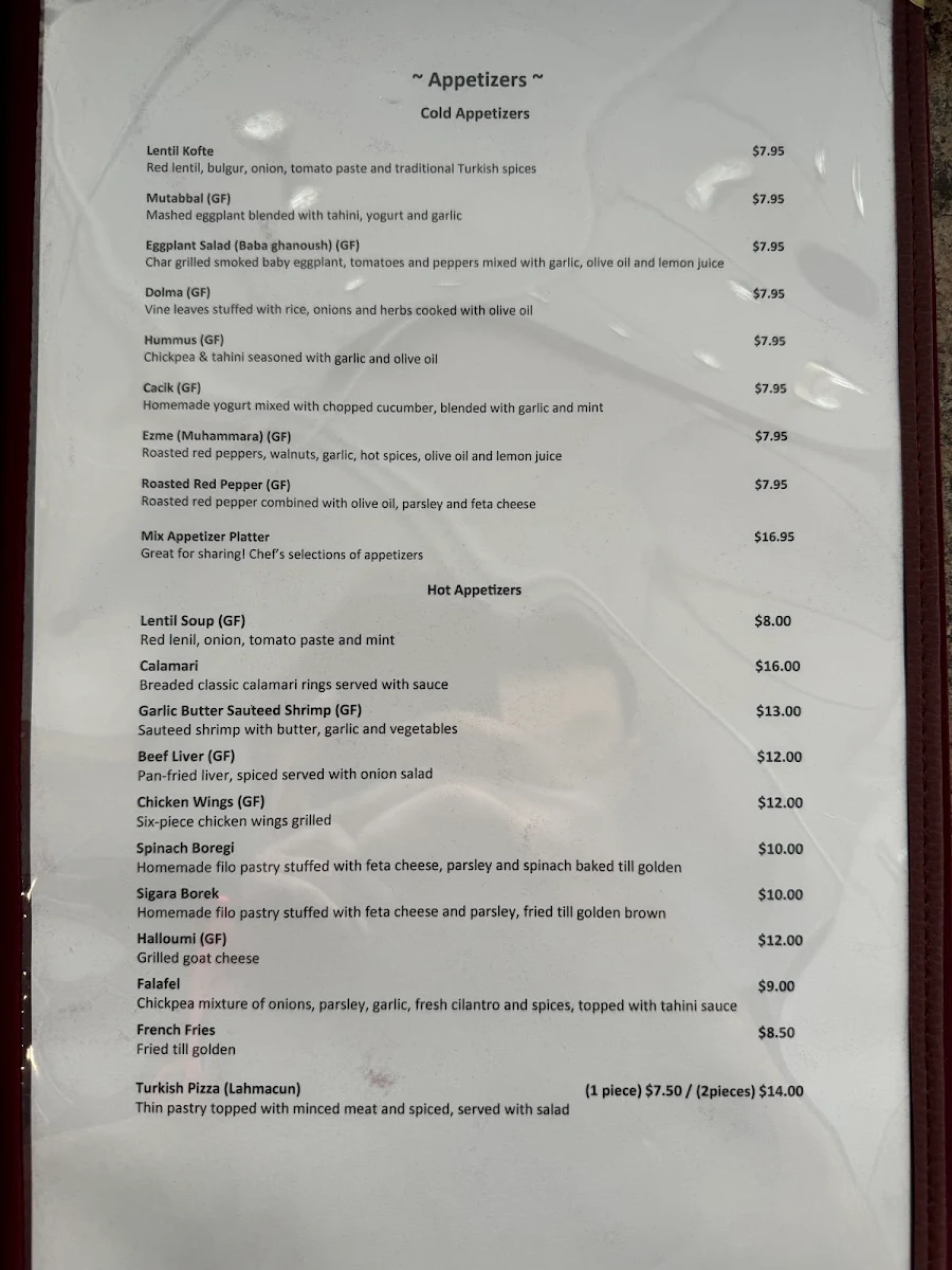 Menu, Turkuaz Bistro