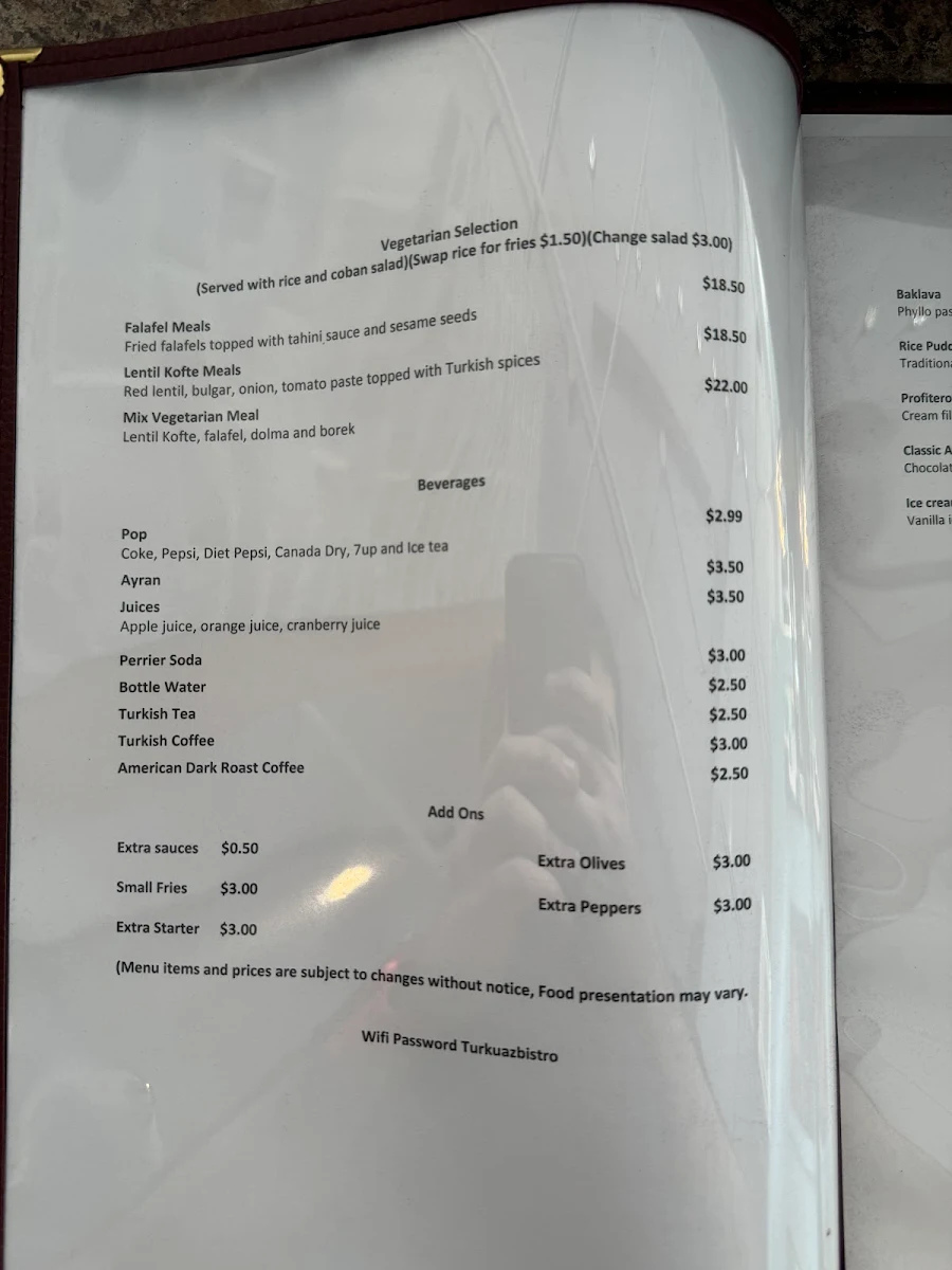 Menu, Turkuaz Bistro