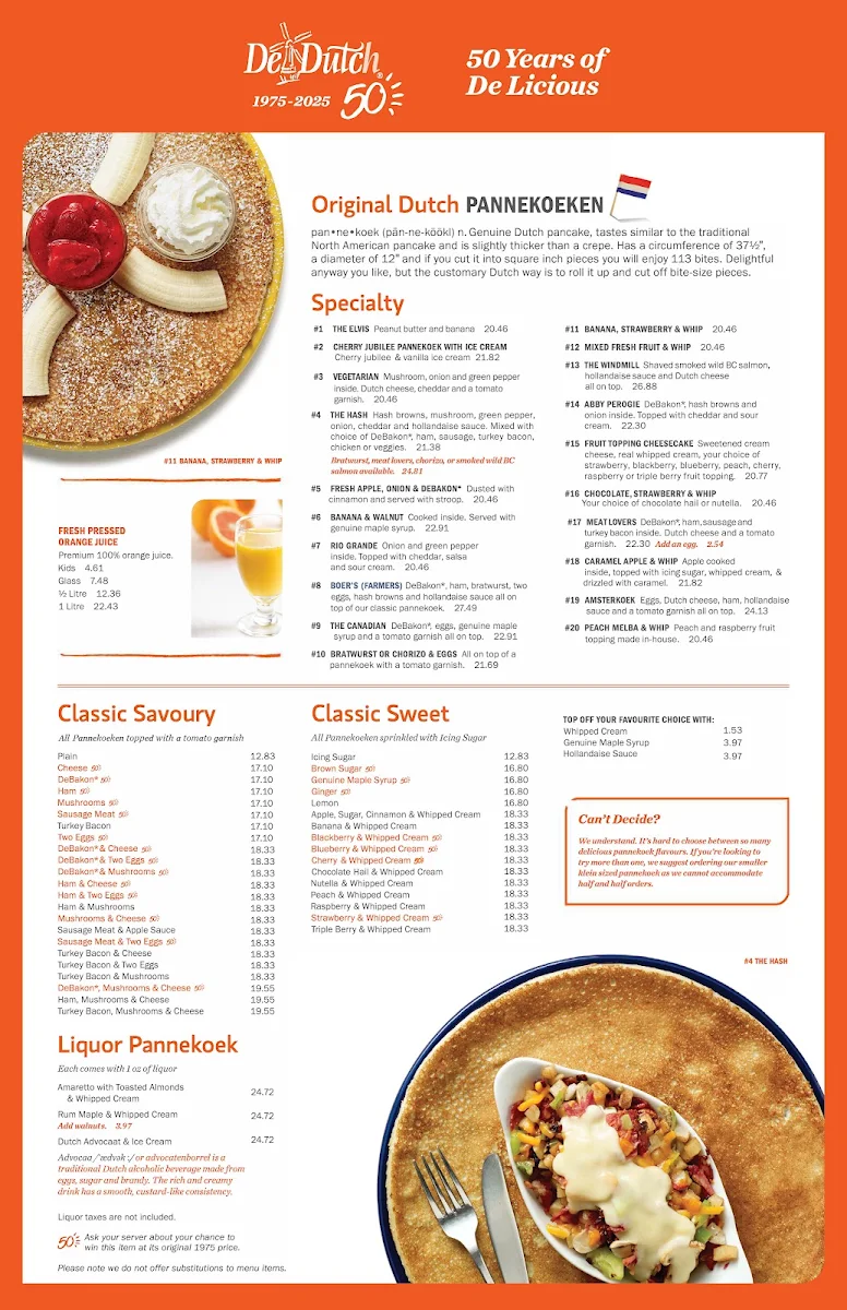Menu, De Dutch