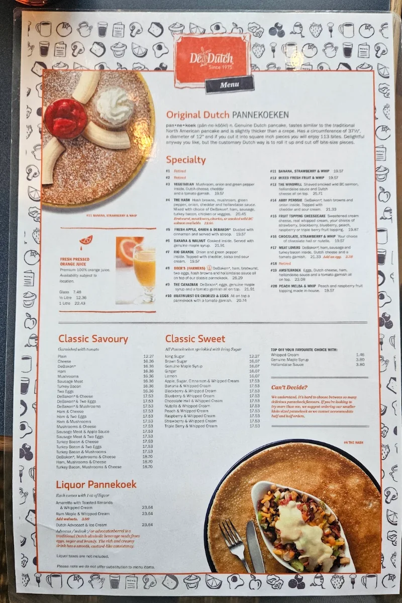 Menu, De Dutch