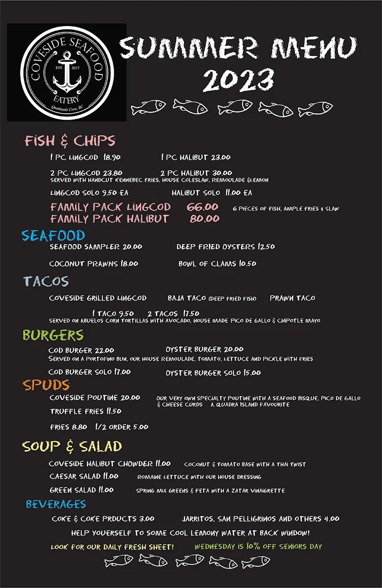 Menu, Coveside Seafood Eatery