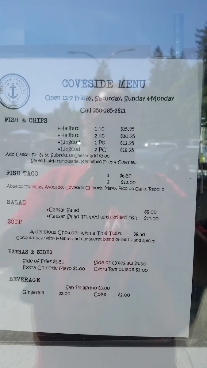 Menu, Coveside Seafood Eatery