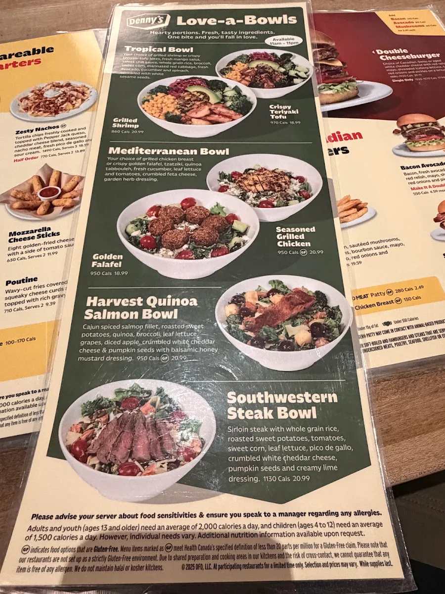 Menu, Denny's Restaurant Broadway