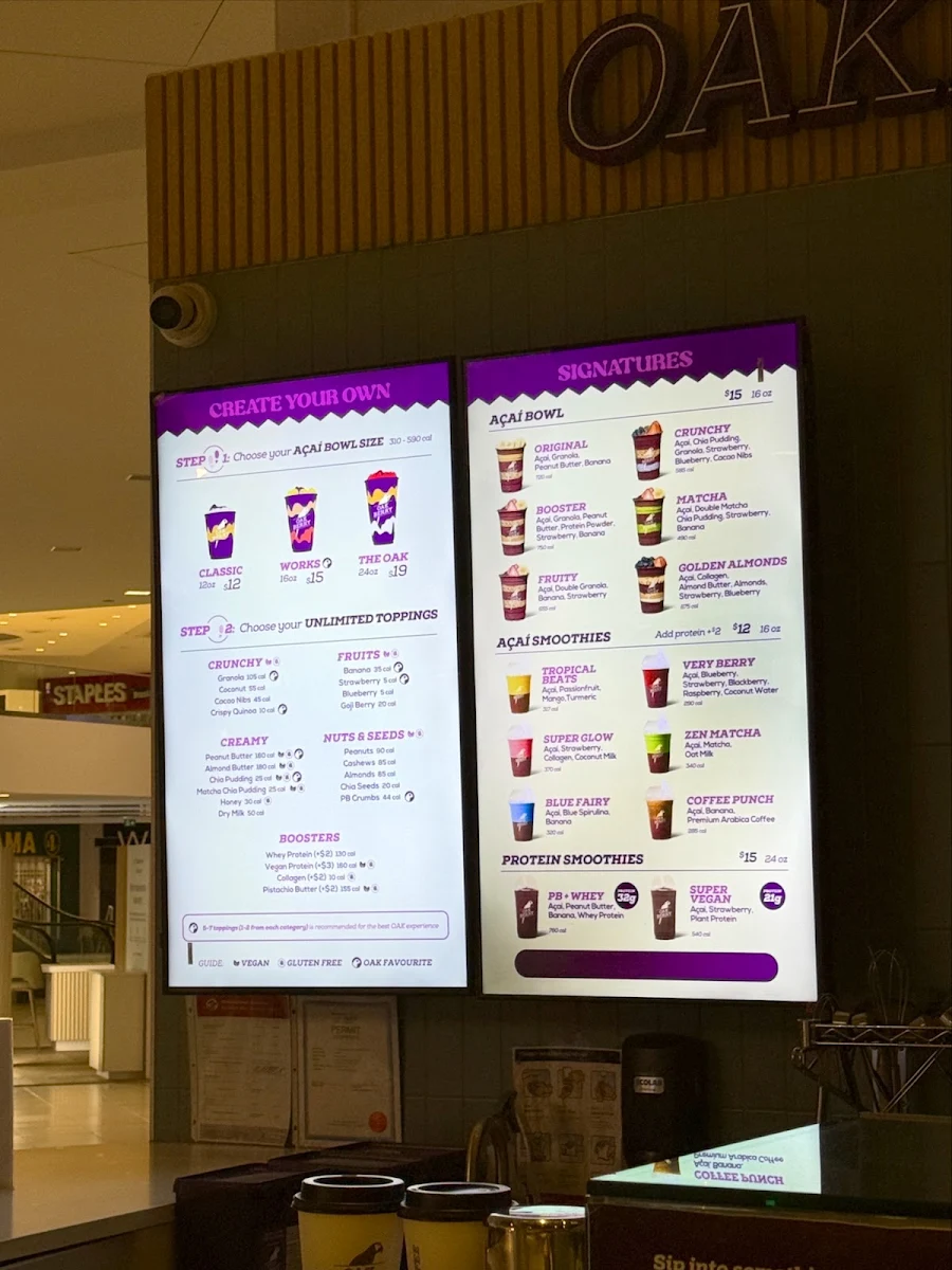 Menu, OAKBERRY Açaí Bowls & Smoothies