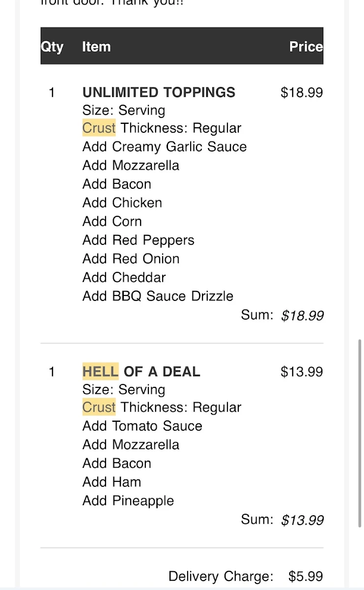 Menu, HellCrust Pizza - Maple Ridge