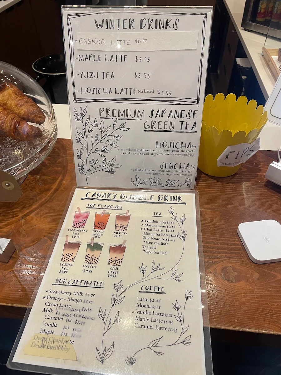 Menu, Canary Coffee