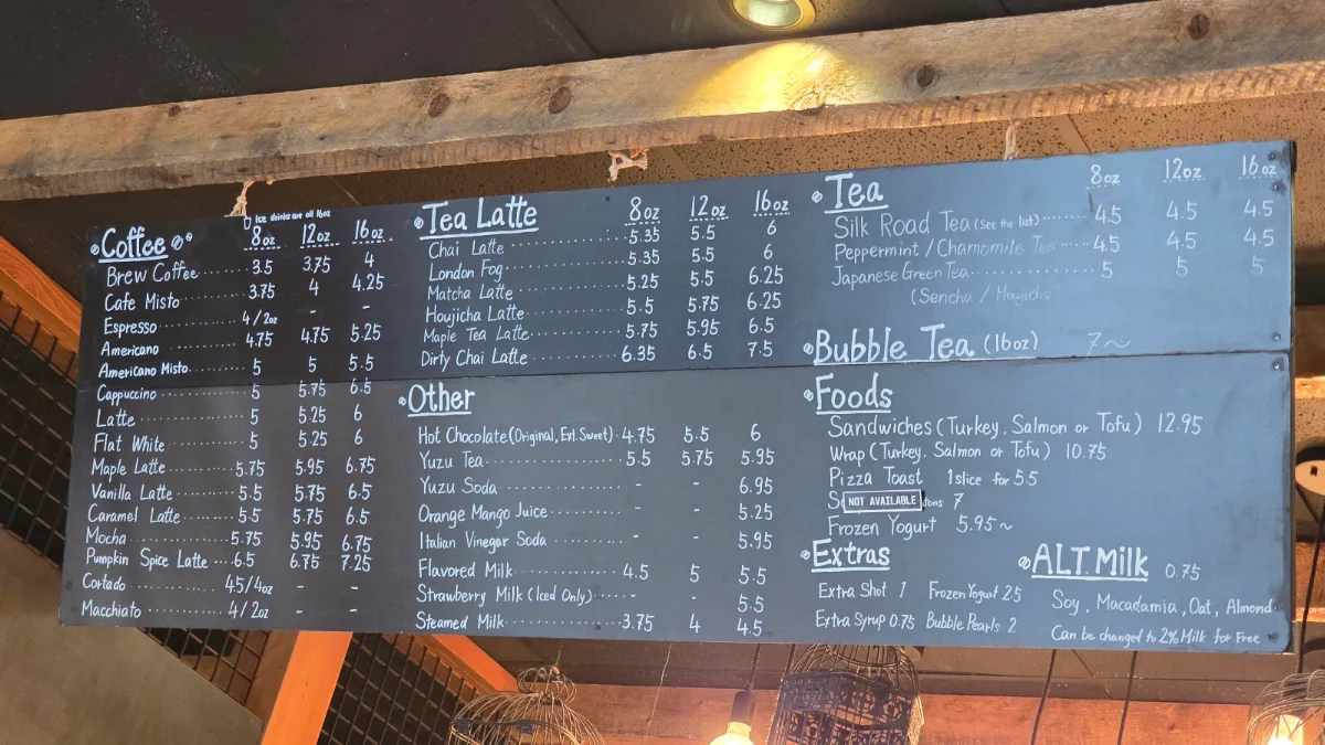 Menu, Canary Coffee