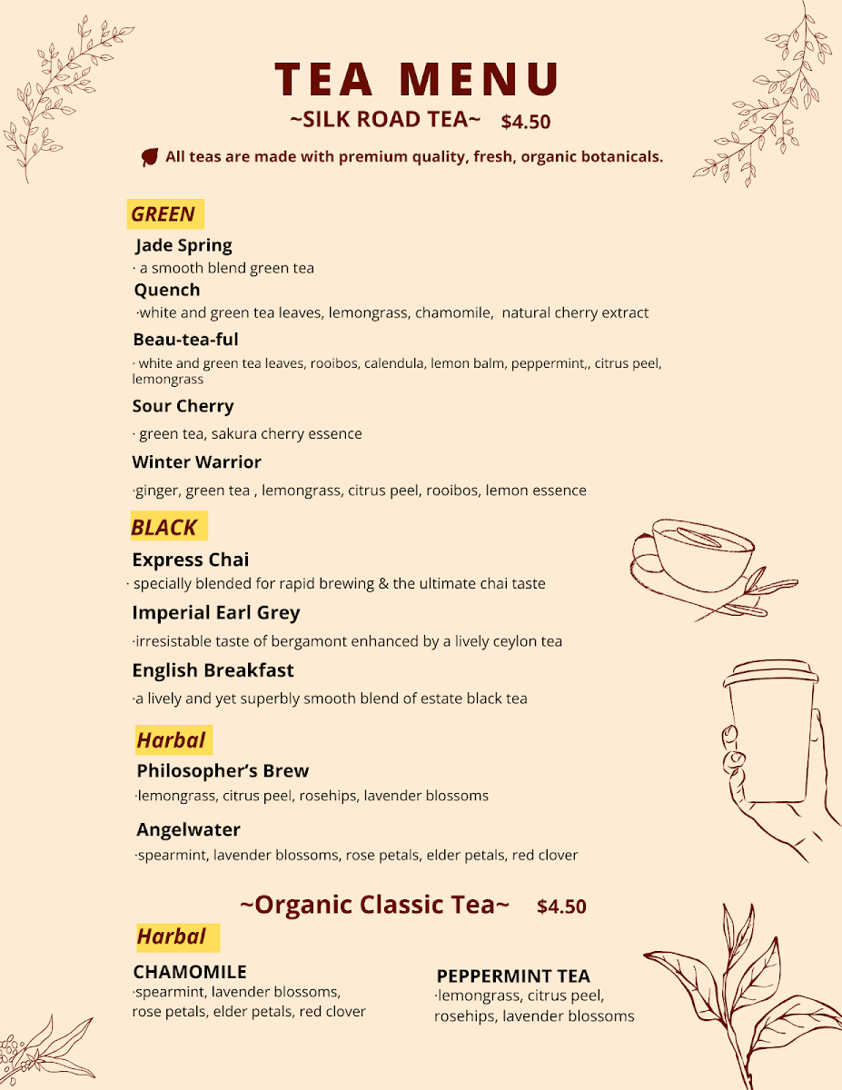 Menu, Canary Coffee