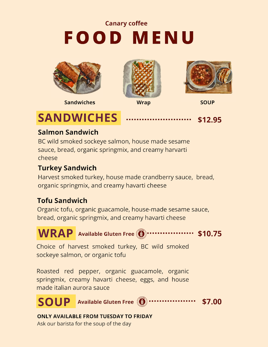 Menu, Canary Coffee