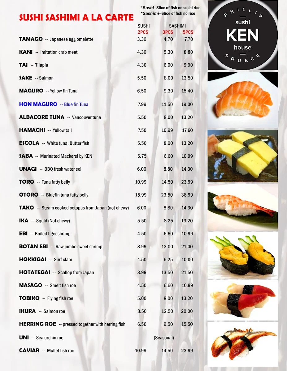 Menu, KEN Sushi House Phillip Square