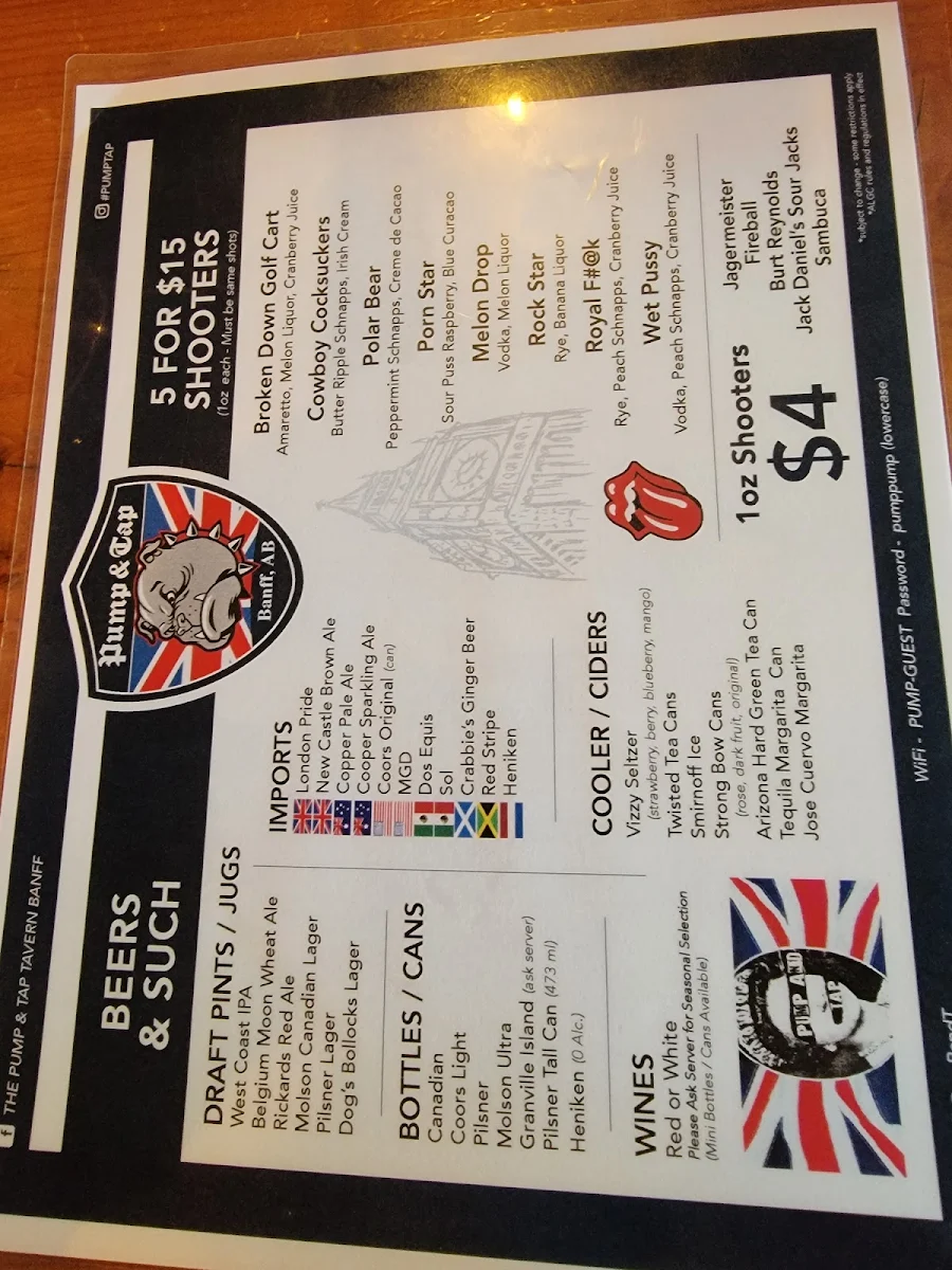 Menu, Pump & Tap Tavern