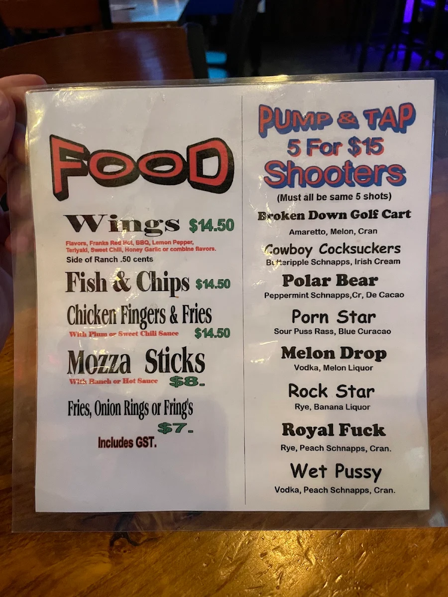 Menu, Pump & Tap Tavern